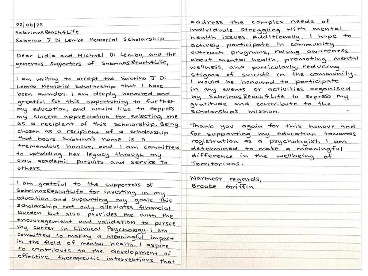 Thankyou Letter ~ Brook Griffin